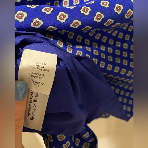 Blue patterned silk Madewell dress long sleeve - Picture 7 of 8